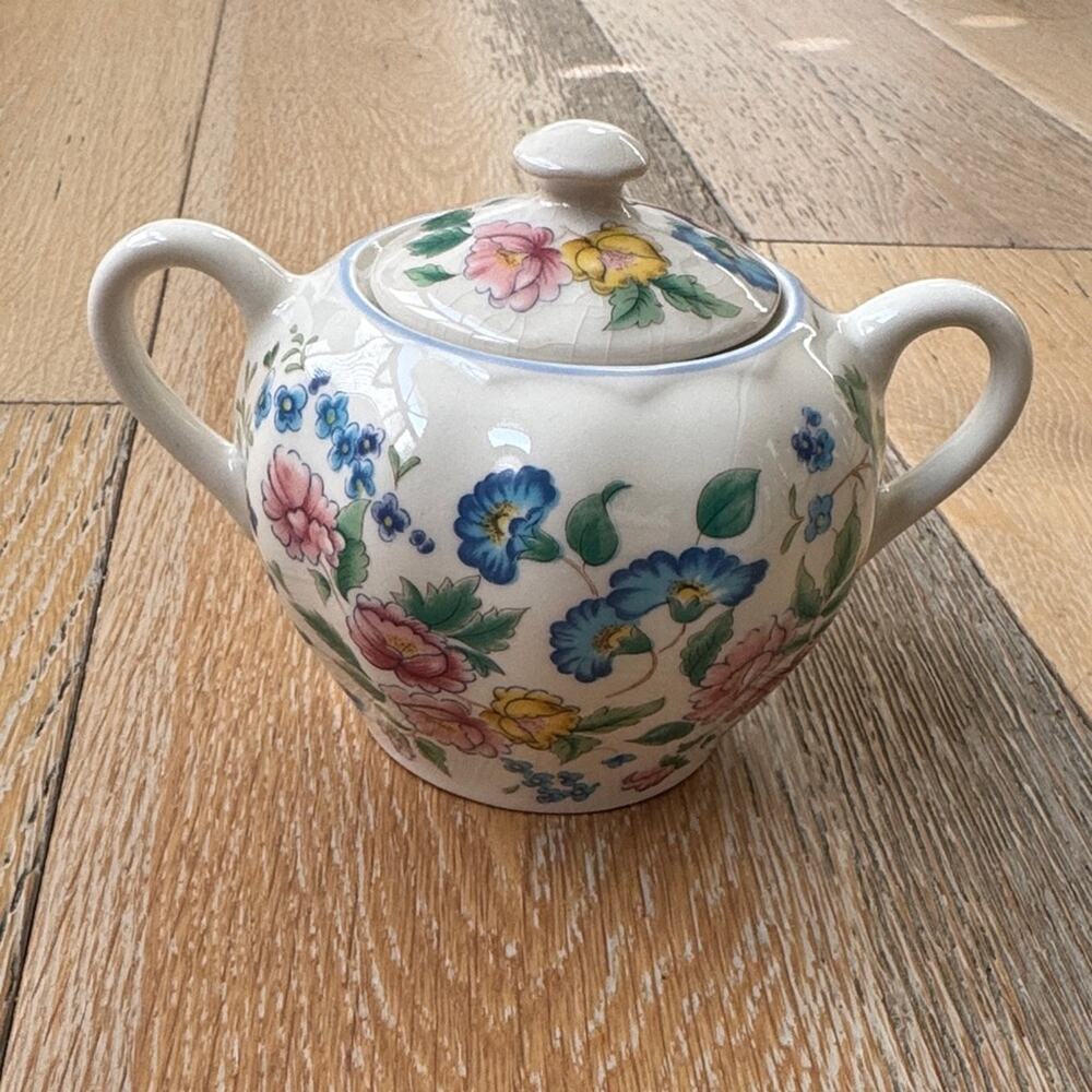 Vintage Laura Ashley Hazelbury Sugar Bowl with Lid 90s Floral Cottagecore